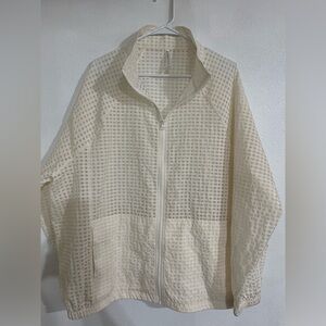 Fabletics size 1X semi sheer workout jacket, win, break, bone color, off-white